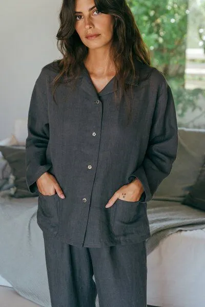 AmourLinen AmourLinen Langarm-Pyjama-Set Snooze, Charcoal (schwarz), – Produktbild 3 von 4