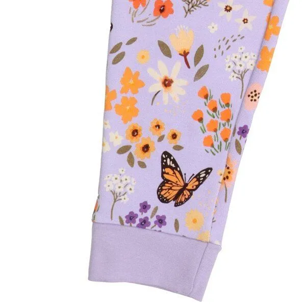 Walkiddy Walkiddy Kinder Jogginghose GOTS-zertifiziert aus Bio-Baumwolle mit Blumen-und-Schmetterlings-Muster, Blau, – Produktbild 2 von 2