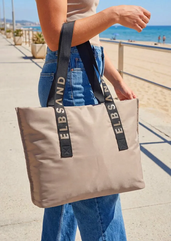 Elbsand Elbsand Shopper Schultertasche, Saunatasche, Wellnesstasche, Einkaufstasche, Badetasche, Strandtasche, Henkeltasche aus weichem Material VEGAN, Beige, – Produktbild 3 von 5