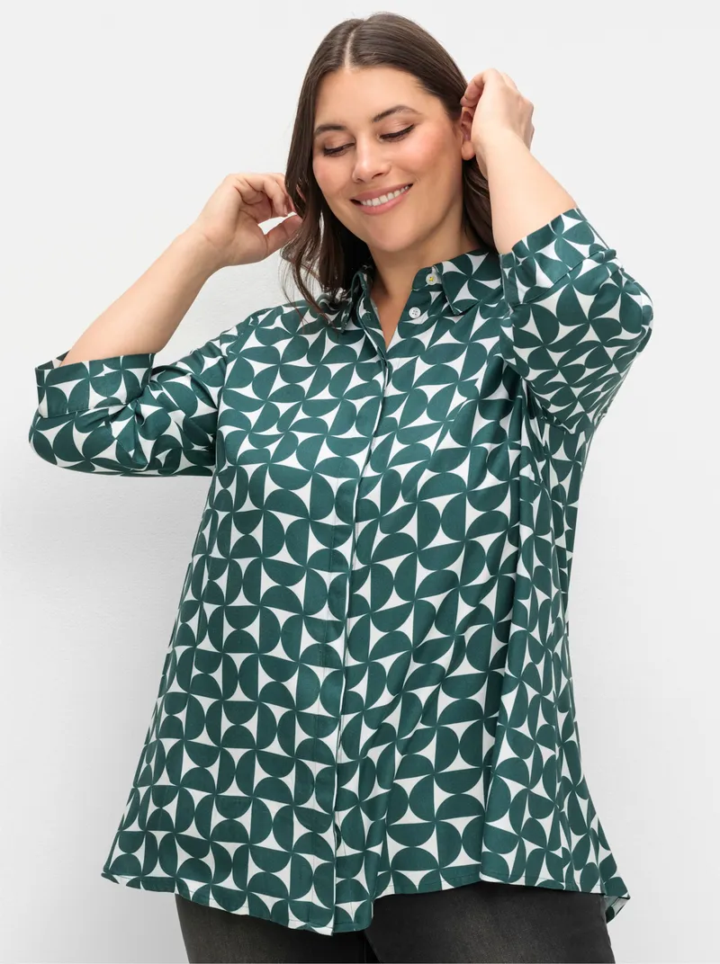 sheego Longbluse tiefgrün-gemustert, Tiefgrün-gemustert, – Produktbild 2 von 2