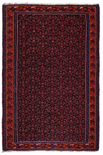 Rugtales Kelim Senneh Blau „Rugtales“ aus Schurwolle, 135x200 cm, Rot, – Produktbild 3 von 4