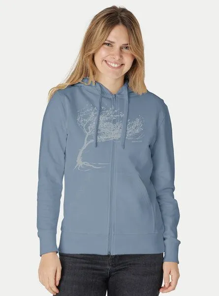 Peaces.bio - handbedruckte Biomode Peaces.bio - handbedruckte Biomode Bio Damen-Zip-Hoodie Windy Tree, Blaugrau, – Produktbild 3 von 3