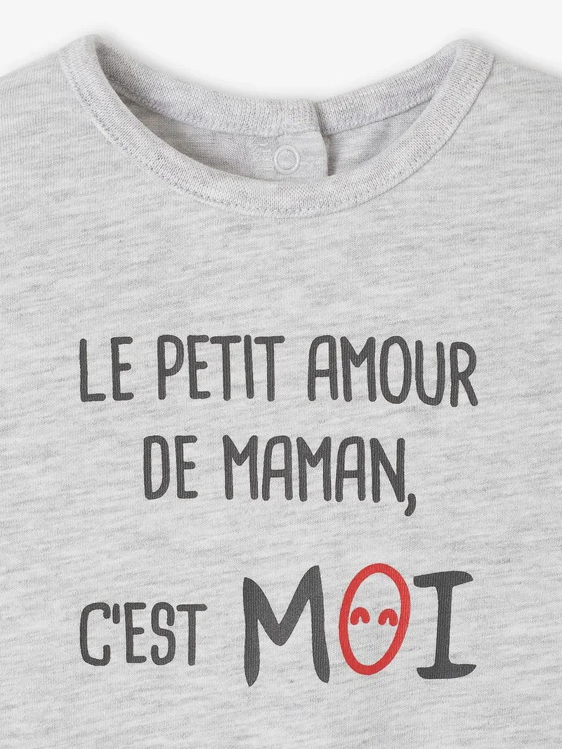 Vertbaudet Baby Shirt mit Aufschrift, Grau meliert, – Produktbild 2 von 4