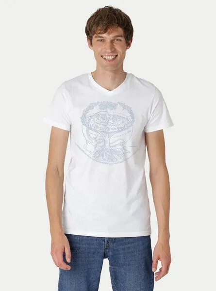 Peaces.bio - handbedruckte Biomode Peaces.bio - handbedruckte Biomode V-Neck Shirt Weltenesche Herren, Weiß, – Produktbild 2 von 2