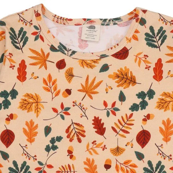 Walkiddy Walkiddy Kinder Langarmshirt GOTS-zertifiziert aus Bio-Baumwolle mit Herbstblätter-Muster, Beige, – Produktbild 3 von 3