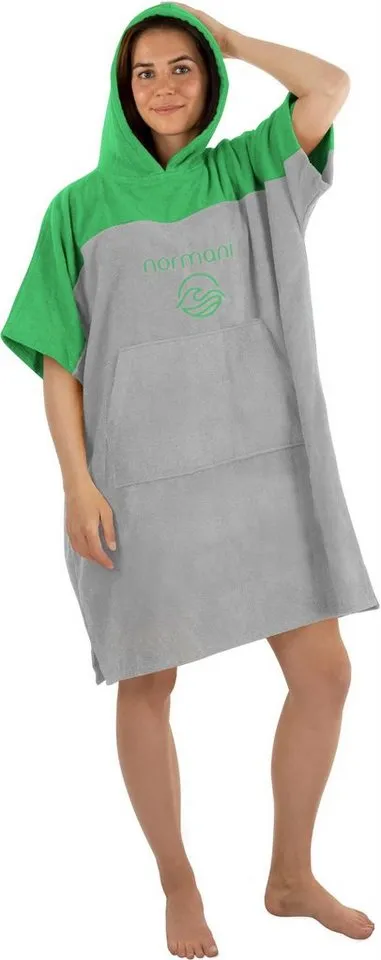normani Badeponcho Damen Surfer Poncho Kuta, Bio-Baumwolle, Kapuze, Schlupf, Badeponcho aus 100 % saugstarker Bio-Baumwolle, Grün, – Produktbild 2 von 5