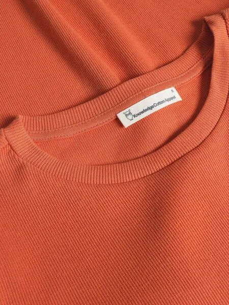 KnowledgeCotton Apparel KnowledgeCotton Apparel T-Shirt - Rib t-shirt - aus Bio-Baumwolle, Orange (langoustino), – Produktbild 3 von 3