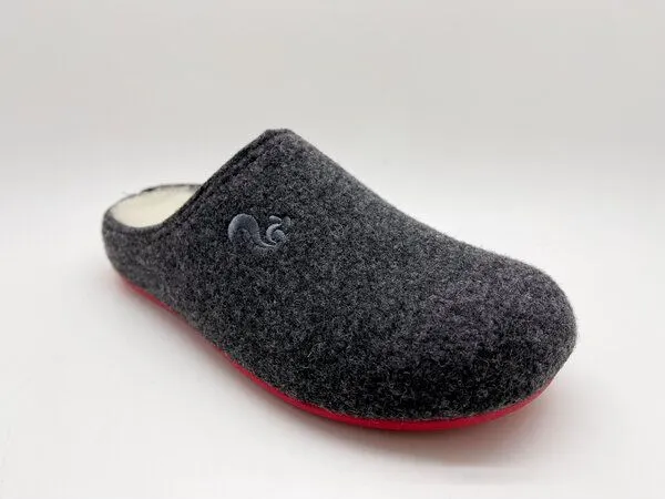 thies thies 1856 ® Recycled Wool Slipper, aus Wolle und Bio-Schurwolle, fair produziert, Anthracite red (dunkelgrau), – Produktbild 2 von 4