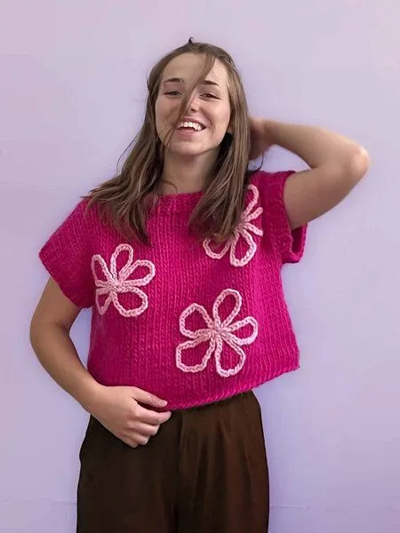 PANAPUFA PANAPUFA 100% MERINO Strickweste, Rosa fuchsia, – Produktbild 3 von 3