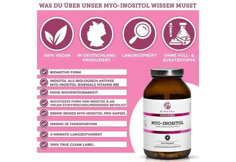 QIDOSHA Myo-Inositol Kapseln, 240 St., 148.8 g, TRUE CLEAN LABEL – Produktbild 2 von 5