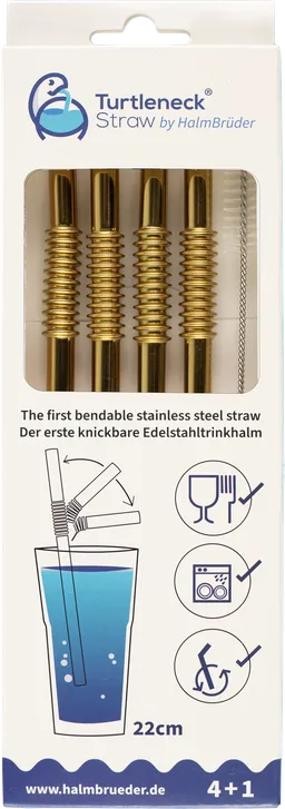 nuts innovations Turtleneck Straw Biegsamer Trinkhalm aus Edelstahl 4 Stück / 22 cm inklusive Reinigungsbürste Gold - Sonstiges Küchenzubehör von Nuts Innovations – Produktbild 1 von 1