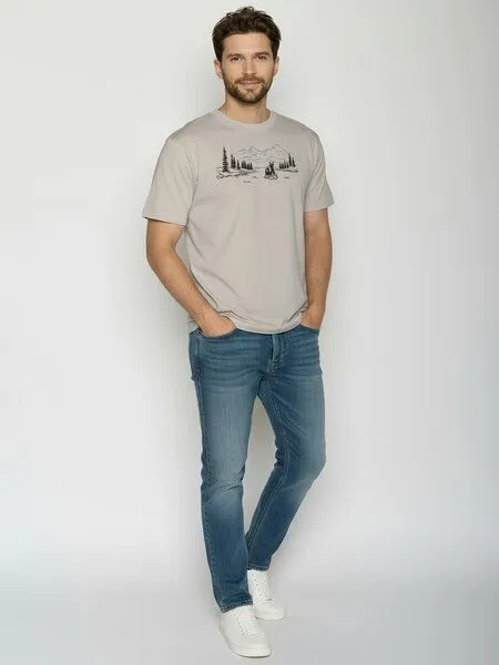 GreenBomb GREENBOMB Bear River Fusion - Lässiges Oversize-T-Shirt aus Bio-Baumwolle / hochwertiger Print / GOTS / Fair & Vegan, Grau (sandstone), – Produktbild 3 von 4