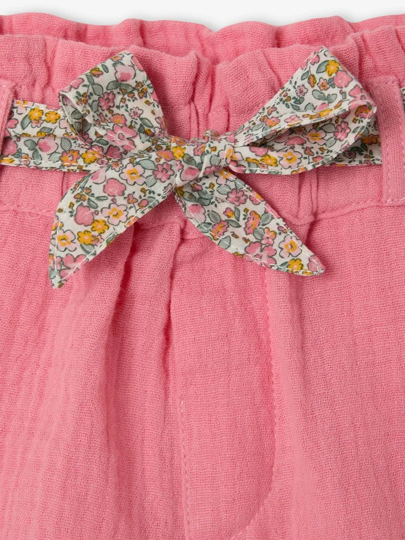 Vertbaudet Baby Musselin-Shorts mit Stoffgürtel und Wellensaum bonbon, Bonbon rosa, – Produktbild 3 von 3