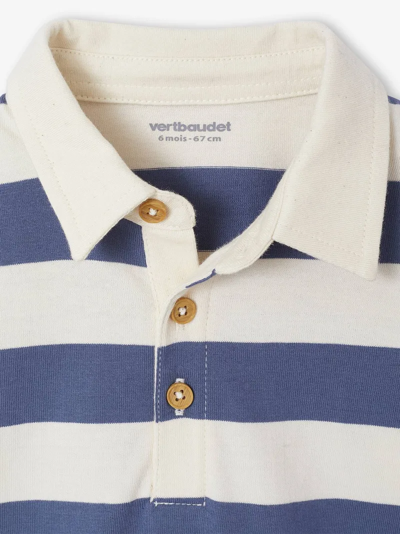 Vertbaudet Baby Langarm-Poloshirt mit breiten Streifen, Graublau, – Produktbild 3 von 3