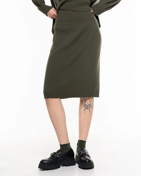Alma & Lovis Alma & Lovis Legerer Strickrock aus Organic Cotton-Wool-Mix | Cot-Wool Rock, Salbei (dunkelgrün), – Produktbild 1 von 4