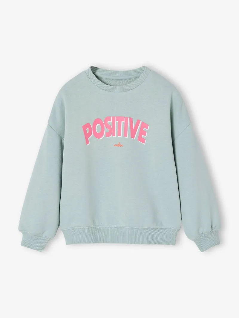 Vertbaudet Sweatshirt mit Message-Print Mädchen, Aqua, – Produktbild 1 von 3