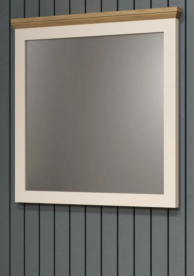 Furn.Design Garderobenspiegel Cozy (Wandspiegel in Kaschmir mit Eiche Landhaus, 70 x 70 cm), mit Kranz – Produktbild 2 von 5