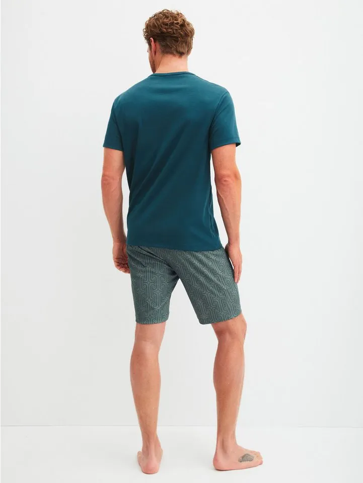 CALIDA CALIDA Pyjama Relax Streamline 1 (2 tlg) mit Rundhalsausschnitt und kurzem Arm, weich, Interlock Qualität, Blau, – Produktbild 3 von 5