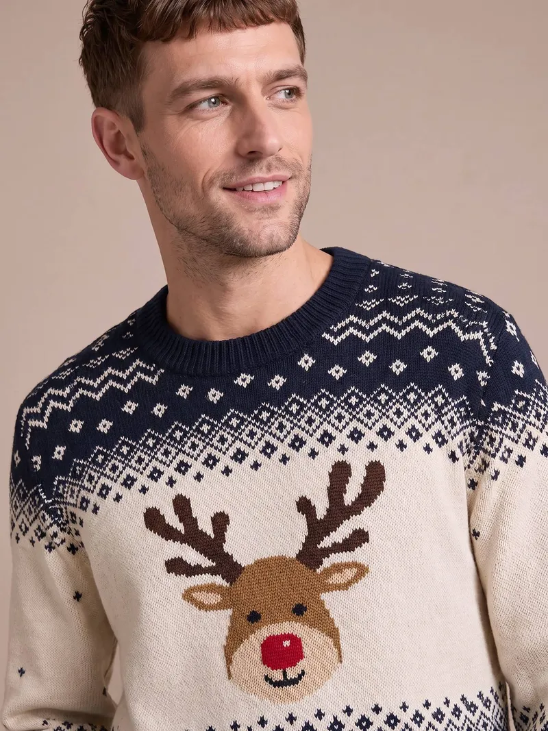 Vertbaudet Vertbaudet Damen und Herren Pullover RENTIER Family Weihnachts-Capsule, Marine, – Produktbild 4 von 4