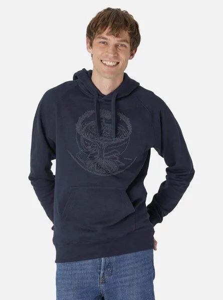 Peaces.bio - handbedruckte Biomode Peaces.bio - handbedruckte Biomode Bio-Herren-Kapuzensweater "Weltenesche", Blau, – Produktbild 1 von 2