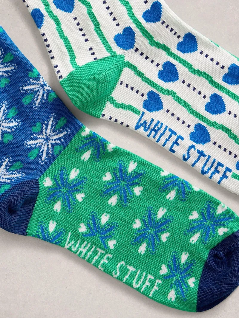 White Stuff 2er-Pack Socken Herz-Print - 36-38, Blau multi, – Produktbild 2 von 2