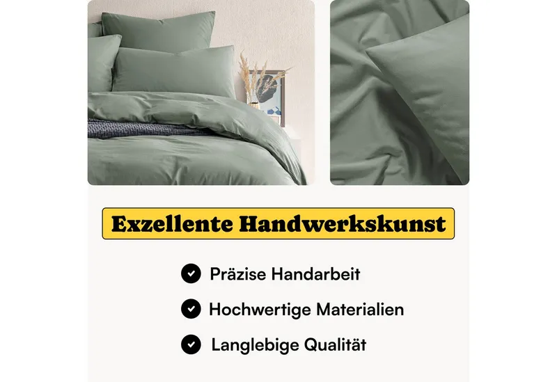 Seralino Bettwäsche Set, Perkal, 2 teilig, 100% Bio Baumwolle, ab gr. 135x200, Perkal, besonders weich & atmungsaktiv, BCI zertifiziert, mit Reißverschluss, Grün, – Produktbild 2 von 5