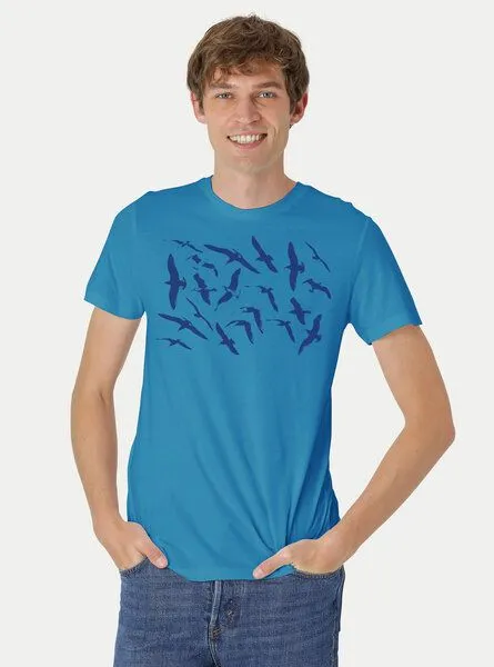 Peaces.bio - handbedruckte Biomode Peaces.bio - handbedruckte Biomode Fit T-Shirt Möwen Herren, Türkis, – Produktbild 1 von 2
