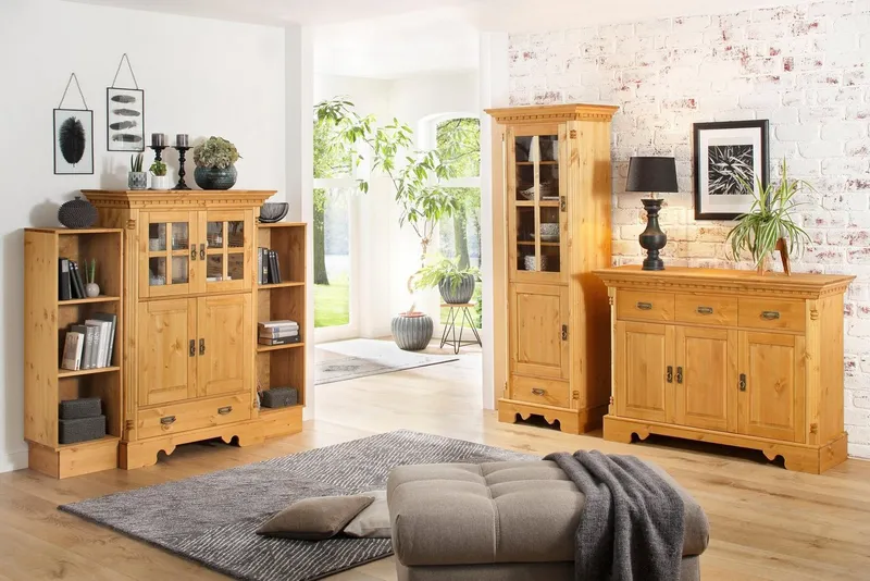 OTTO home Regal Milan, Höhe 128 cm, Massivholz, FSC®-zertifiziert, Beige, – Produktbild 1 von 5