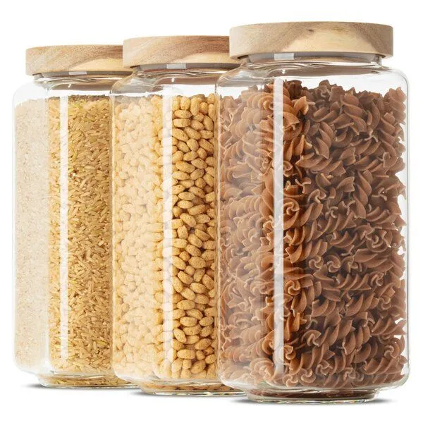 Econovo Econovo Große Vorratsgläser mit Holzdeckel 1200ml Set 3-tlg. Eckig – Produktbild 1 von 4