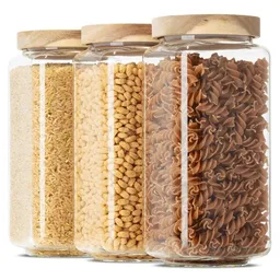 Econovo Econovo Große Vorratsgläser mit Holzdeckel 1200ml Set 3-tlg. Eckig – Produktbild 1 von 1