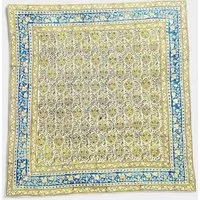 Der Lindwurm Der Lindwurm Kalamkari- Tuch (110x110 cm), Handdruck mit Pflanzenfarben, Gelb/blau, – Produktbild 1 von 1