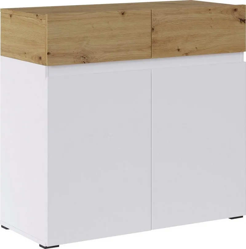 Home affaire Kommode Rimini, Kommodenschrank, Schubladenschrank, 2 Schubladen, 2 Türen, Breite 90 cm, Weiß, – Produktbild 3 von 8
