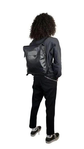 manbefair manbefair Damen Rucksack Miss Lola aus Leder und Bio-Baumwolle, Schwarz, – Produktbild 3 von 4