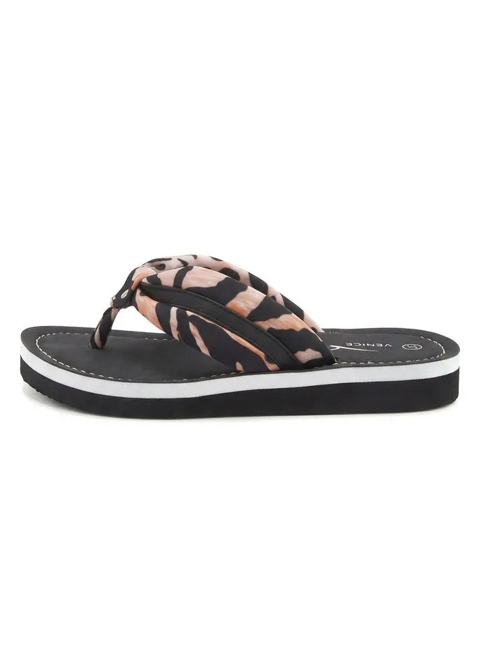 VENICE BEACH VENICE BEACH Sandale, Badeschuh, Badelatsche, Flip Flop, Badeschlappe, Sommerschuhe Badezehentrenner Zehentrenner mit wasserabweisender und leichter Sohle VEGAN, Orange|schwarz, – Produktbild 4 von 5