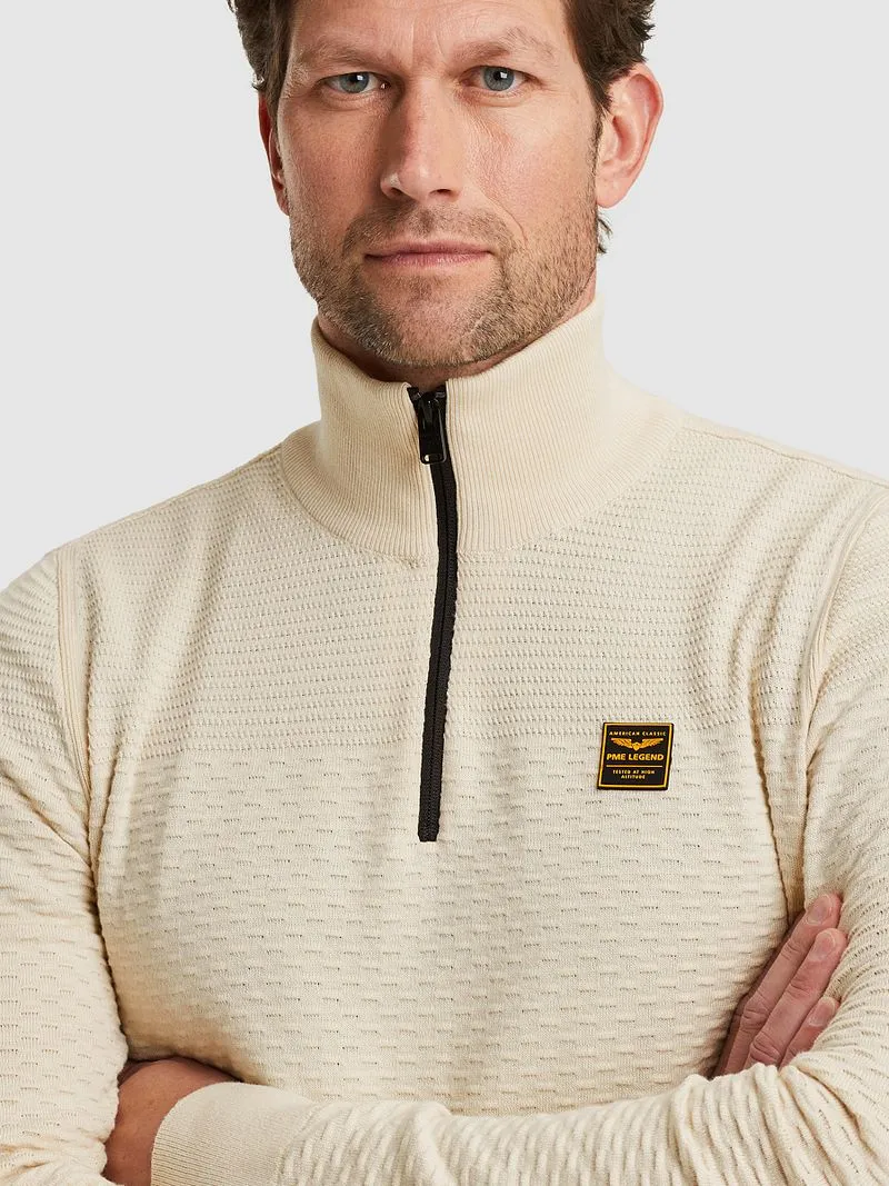 PME Legend PME Legend Half Zip Structure Mouliné Sweater Ecru - Größe L, Weiß, – Produktbild 3 von 5