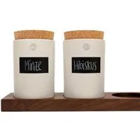 klotzaufklotz klotzaufklotz Vorratsdosenregal Nussbaum, Warmgraue dosen, – Produktbild 1 von 1
