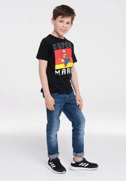 LOGOSH!RT LOGOSH!RT Videogame Super Mario Sprung Bio T-Shirt Print Kinder, Schwarz, – Produktbild 2 von 4