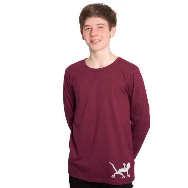 HANDGEDRUCKT HANDGEDRUCKT "Geckos" Männer Longsleeve, Bordeaux, – Produktbild 1 von 3