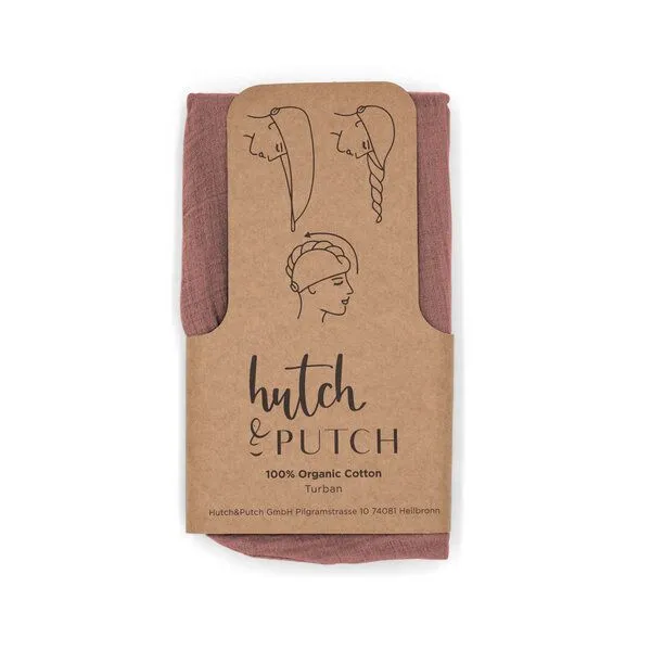 Hutch&Putch Hutch&Putch - Musselin Turban - Haarturban mit Knopf - aus 100% Bio Baumwolle - für langes und kurzes Haar geeignet - Saugstark und Kuschelweich, Altrosa, – Produktbild 2 von 3