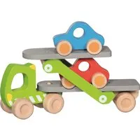 Goki goki Autotransporter aus Holz mit 2 Fahrzeugen, 3-teilig, bunt lackiert Maße 28 bzw. 44 x 8 x 17,5 cm, Mehrfarbig, – Produktbild 1 von 1