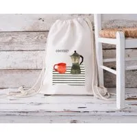 MelaDi MELAdi Stringbag und Sportbeutel aus Biobaumwolle - Kaffeepause auf Naturweiß – Produktbild 1 von 1