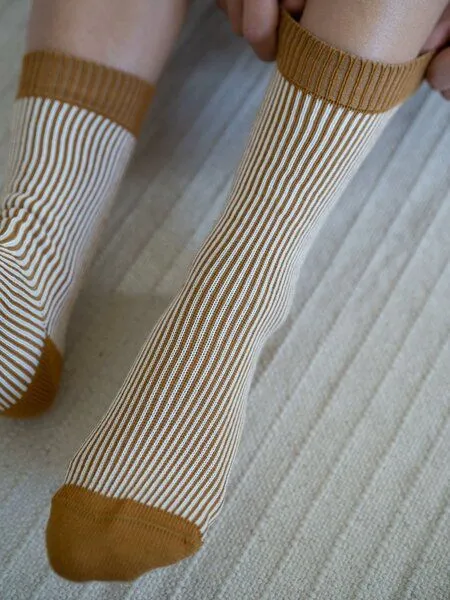 FUXBAU FUXBAU Gestreifte Jacquard Socken, Creme senf, – Produktbild 4 von 4