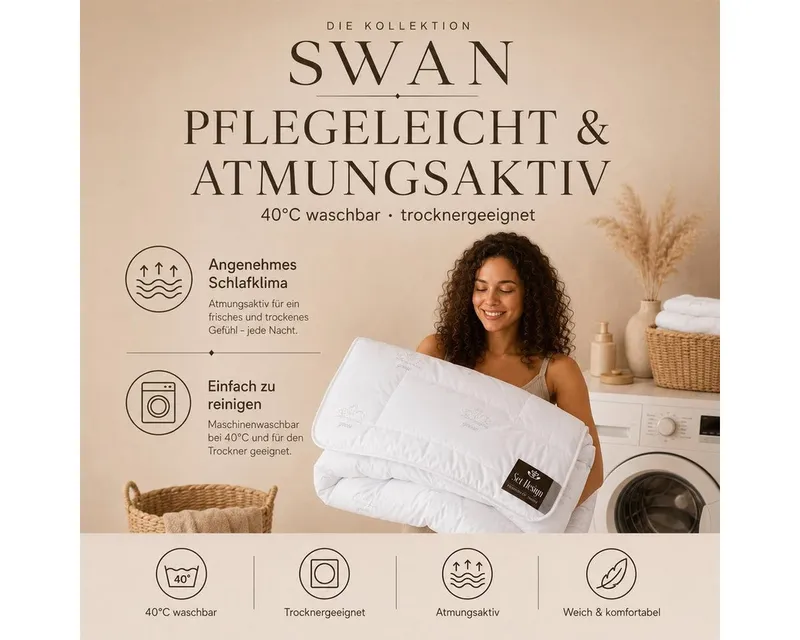 SEI Design Microfaserbettdecke Winter Bettdecke SWAN - warme Decke weich wie Daunen, Füllung: 100% Mikrofaser, Bezug: 100% Mikrofaser, ein Gefühl wie Daunen, Weiß, – Produktbild 5 von 5