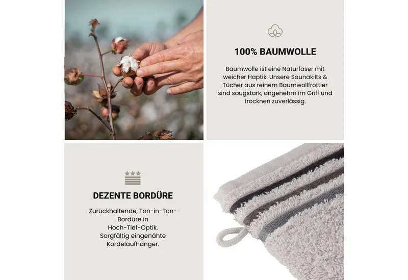 Schiesser Schiesser Waschhandschuh Skyline Color aus 100 % Baumwolle mit eleganter Streifenbordüre, (5-St), OEKO-TEX® MADE IN GREEN, Grau, – Produktbild 5 von 6