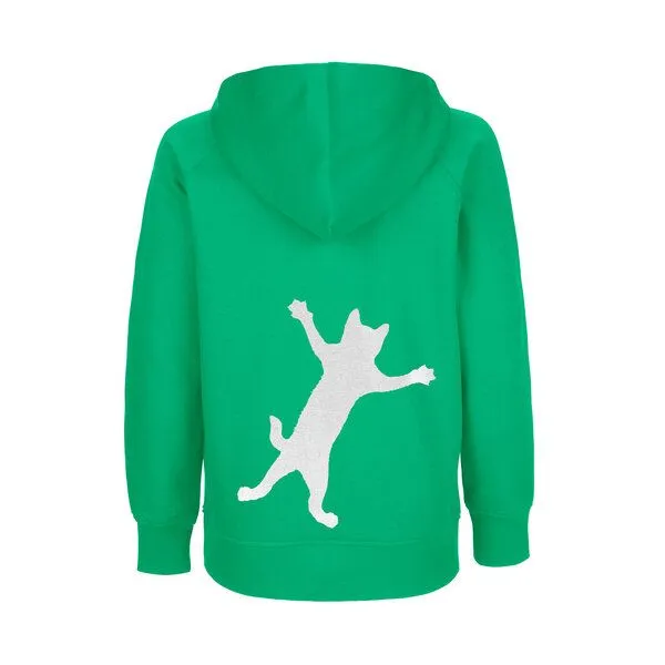 HANDGEDRUCKT HANDGEDRUCKT "Klammerkatze" Kinder Hoody aus reiner Biobaumwolle (kbA), Green, – Produktbild 1 von 4
