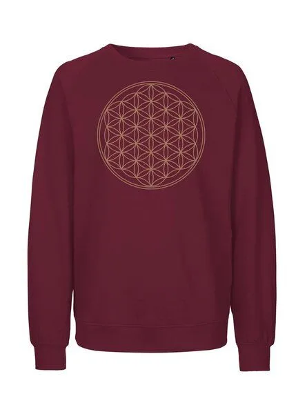 Peaces.bio - handbedruckte Biomode Peaces.bio - handbedruckte Biomode Bio Damen Sweatshirt Loose Fit Die Blume des Lebens, Bordeaux, – Produktbild 1 von 2