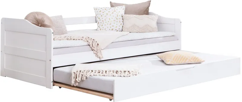 TICAA TICAA Funktionsbett Melinda, Daybett, Jugendbett, 2 Schlafplätze, Schublade auf Rollen, FSC®-zertifizierte Kiefer, 2 Rollroste, Massivholz, Weiß, – Produktbild 3 von 5