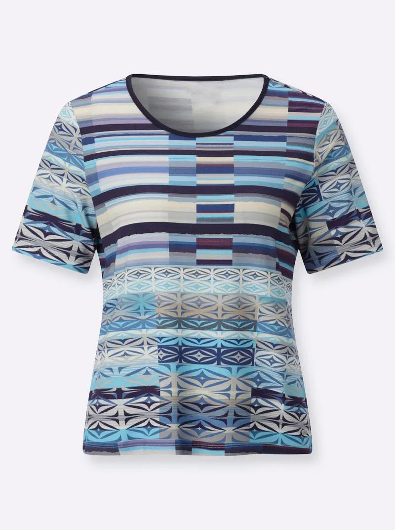 Witt Kurzarmshirt marine-royalblau-bedruckt, Marine-royalblau-bedruckt, – Produktbild 1 von 2