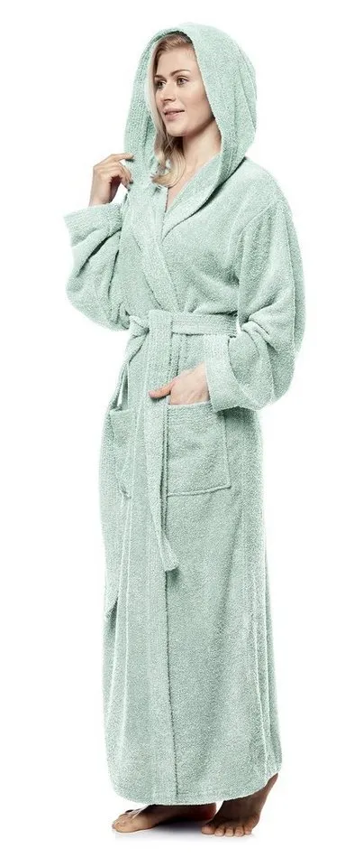 Arus Arus Damenbademantel Pandora, extra lang, mit Kapuze, 100% Baumwolle, für Spa & Zuhause, langform, 100% Baumwolle, Kapuze, Gürtel, mit Kapuze, extra lang, 100% Baumwolle, Grün, – Produktbild 4 von 4