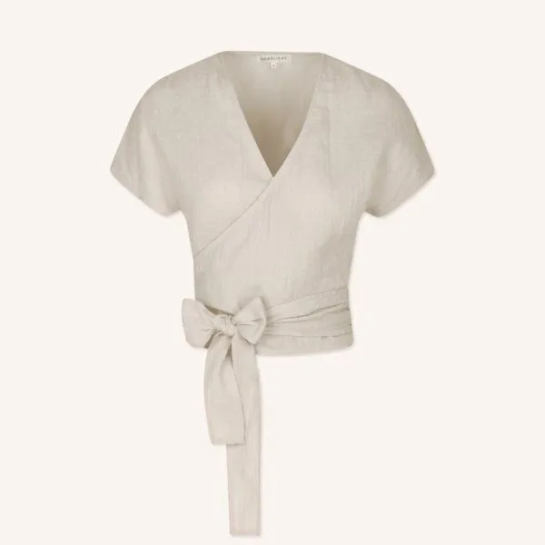 NORDLICHT NORDLICHT Damen Musselin Wickelbluse aus 100% Bio-Baumwolle FREDA kurz, Natur, – Produktbild 2 von 4